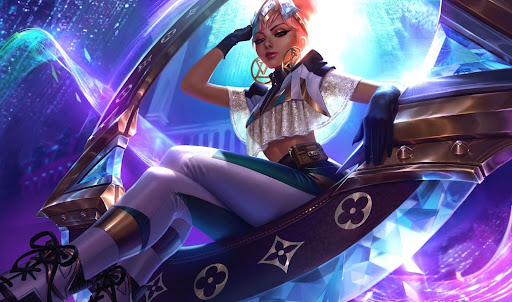 Qiyana from League Of Legends shows off a new game skin, designed by Louis Vuitton artistic director for women’s collections, Nicolas Ghesquière.